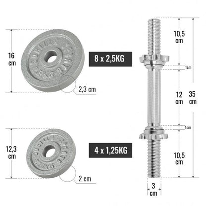 Set d'haltères courts en fonte grip, 30 kg - Gorilla Sports France