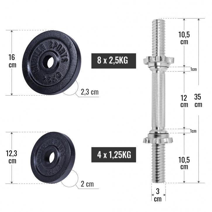 Set d'haltères courts en fonte grip, 30 kg - Gorilla Sports France