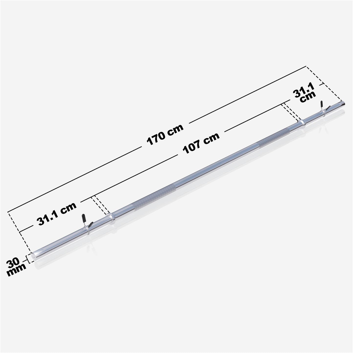 Barre longue chromée de 170 cm avec stop disques à ressort - Gorilla Sports France