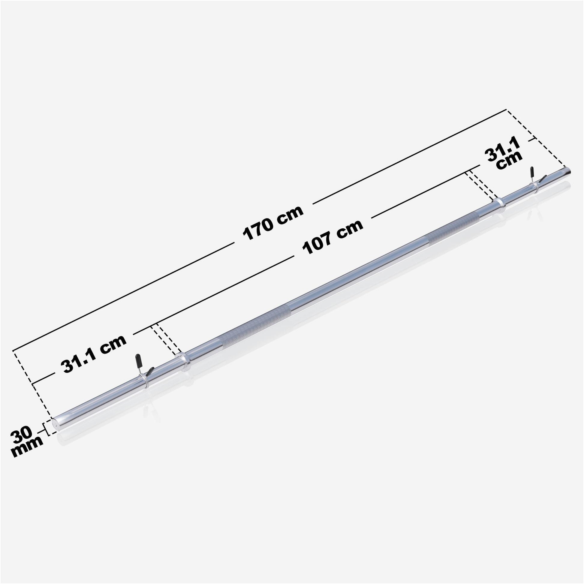 Barre longue chromée de 170 cm avec stop disques à ressort - Gorilla Sports France