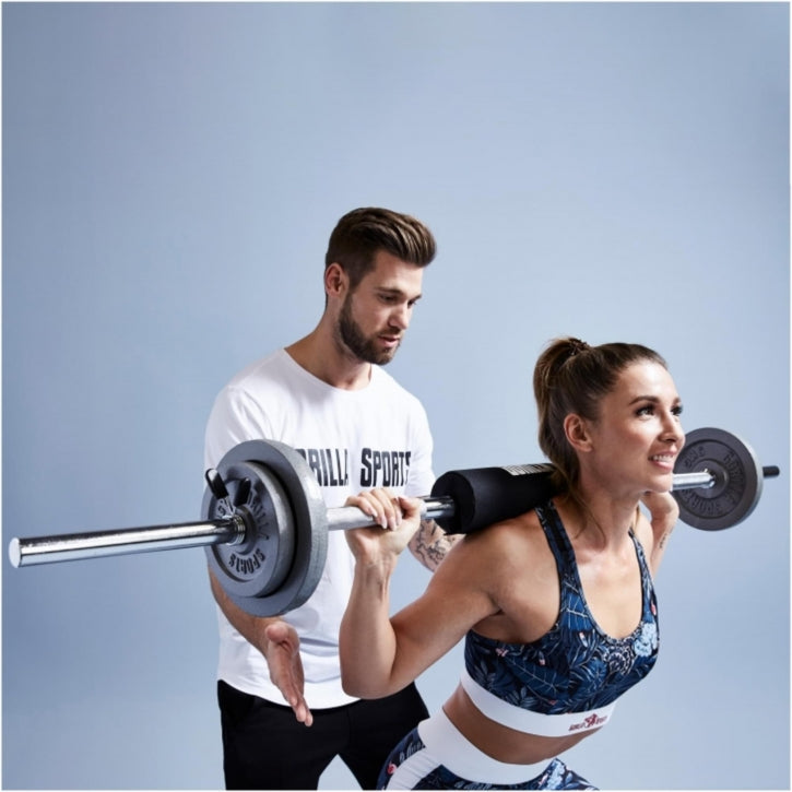 Barre d'haltère longue chromée avec fermeture à ressort - Gorilla Sports France
