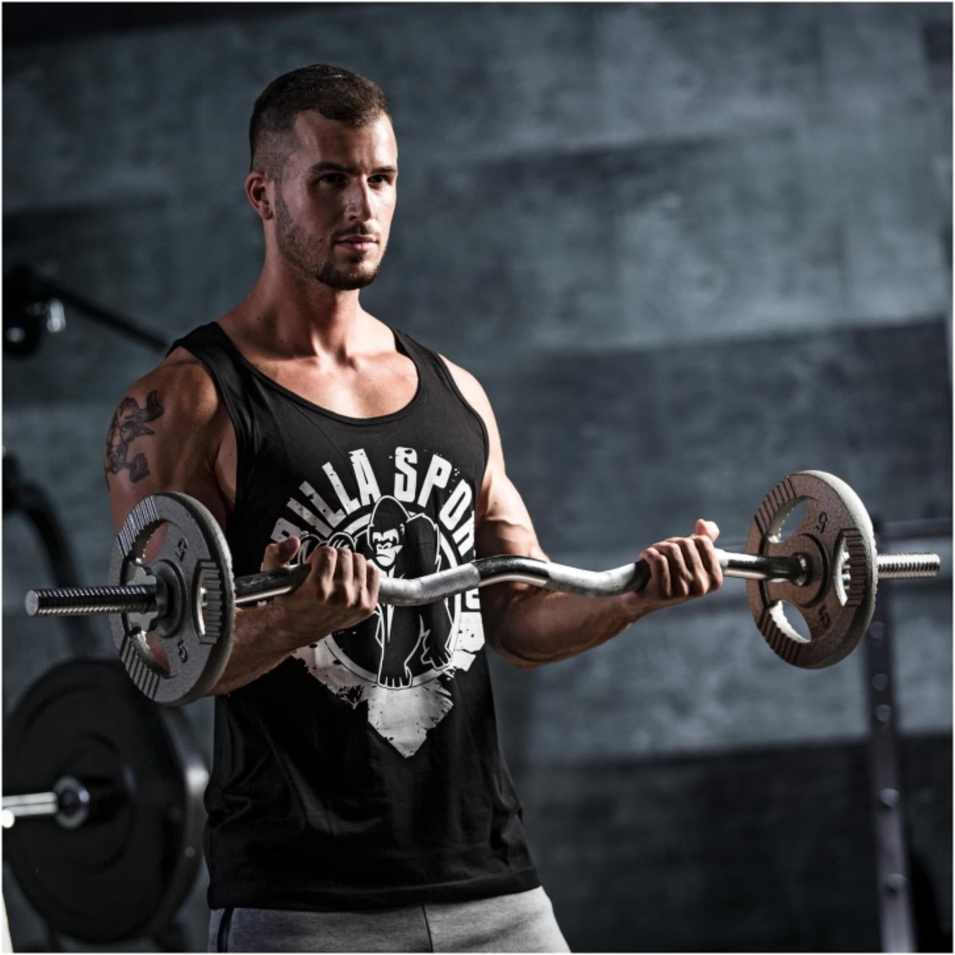 Barre curl SZ chromée avec stop disques à ressort 120cm - Gorilla Sports France