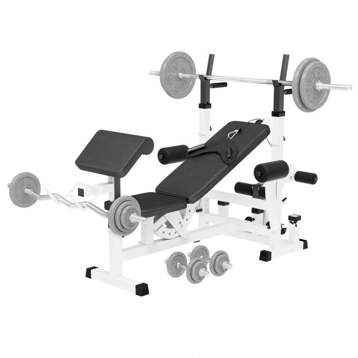 Banc de musculation universel avec set d'haltères en fonte de 108 kg - Gorilla Sports France