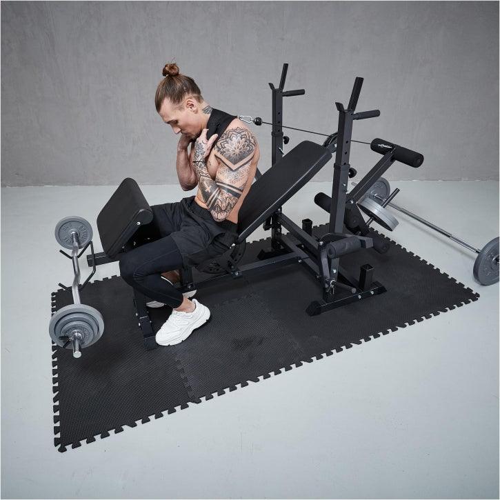 Banc de musculation universel avec set d'haltères en fonte de 108 kg - Gorilla Sports France