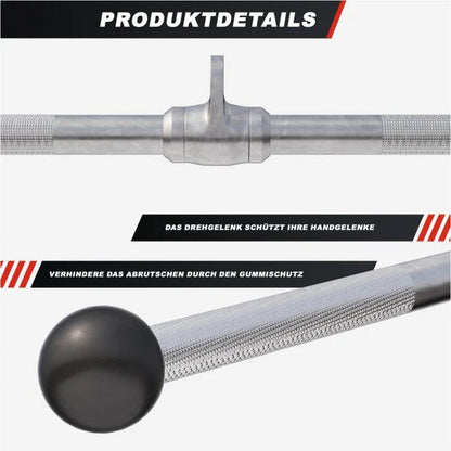 Longue barre de tirage avec embouts en caoutchouc et articulation pivotante