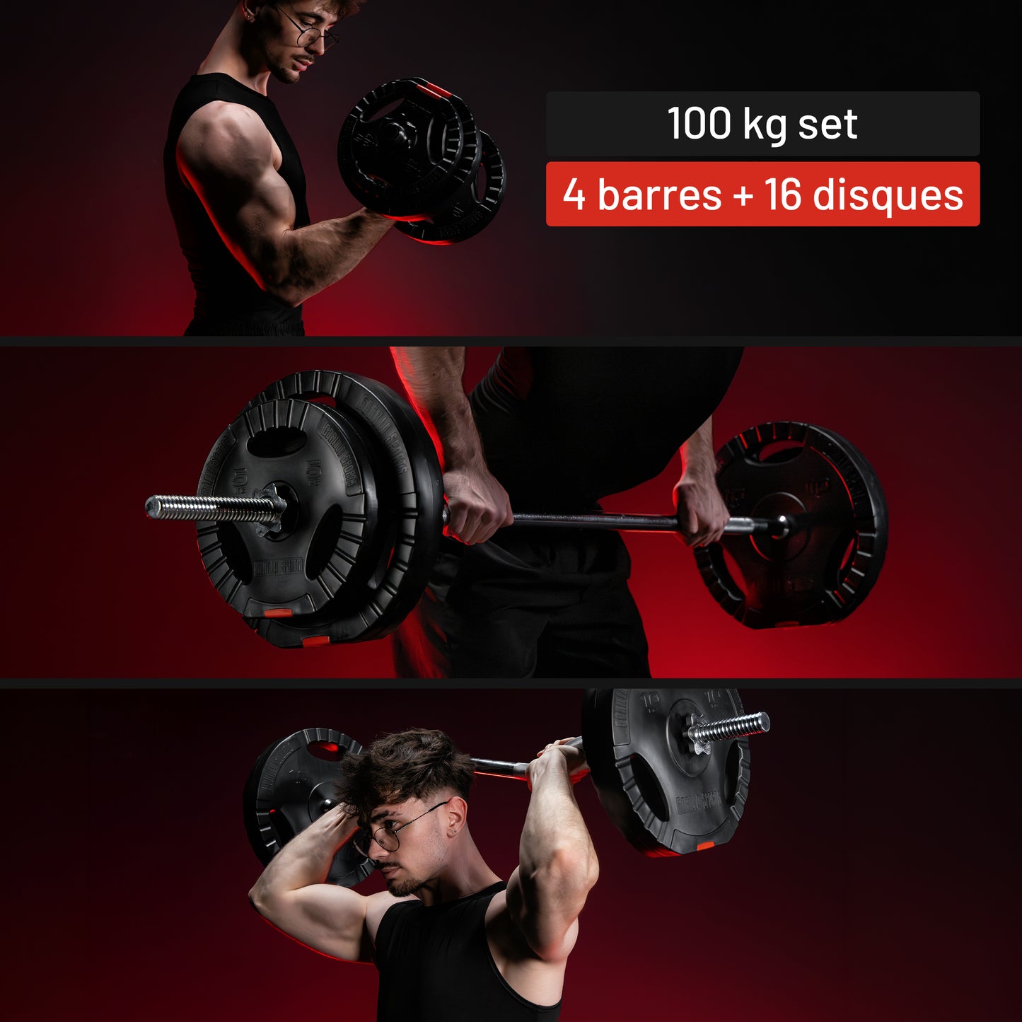 Set barre d'haltères en plastique 100 kg