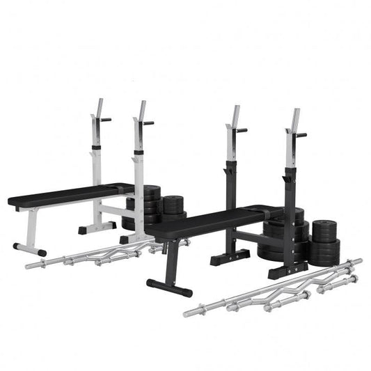 Banc de musculation avec set d'haltères longs - Gorilla Sports France
