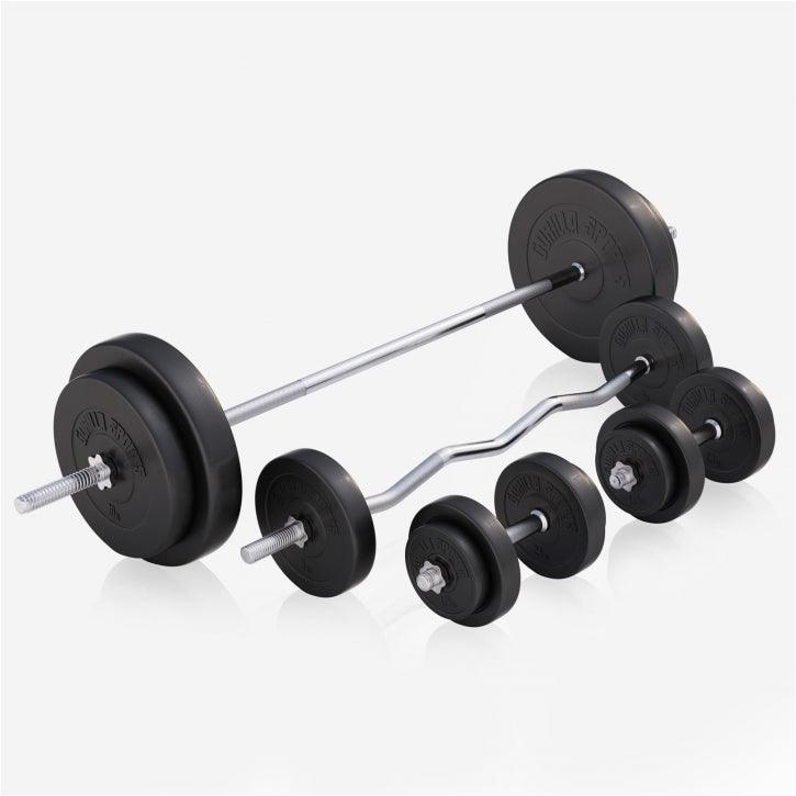 Banc de musculation avec set d'haltères longs - Gorilla Sports France