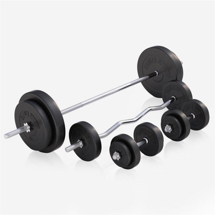 Banc de musculation avec set d'haltères longs - Gorilla Sports France