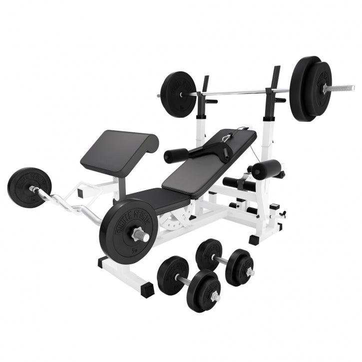 Banc de musculation universel avec set d'haltères 40 - 100 kg en plastique - Gorilla Sports France