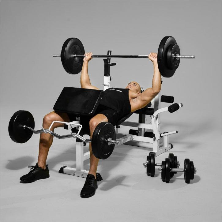 Banc de musculation universel avec set d'haltères 40 - 100 kg en plastique - Gorilla Sports France
