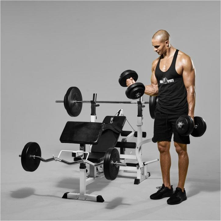 Banc de musculation universel avec set d'haltères 40 - 100 kg en plastique - Gorilla Sports France