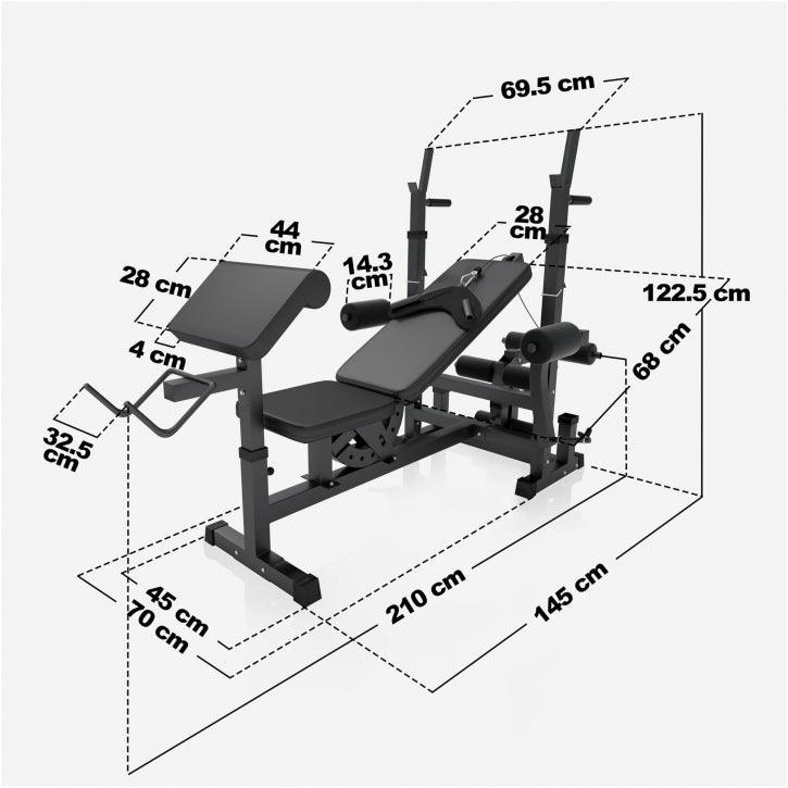 Banc de musculation universel avec set d'haltères 40 - 100 kg en plastique - Gorilla Sports France