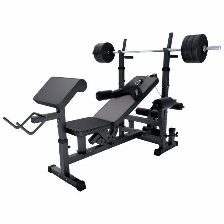 Banc de musculation universel avec set d'haltères 40 - 100 kg en plastique - Gorilla Sports France