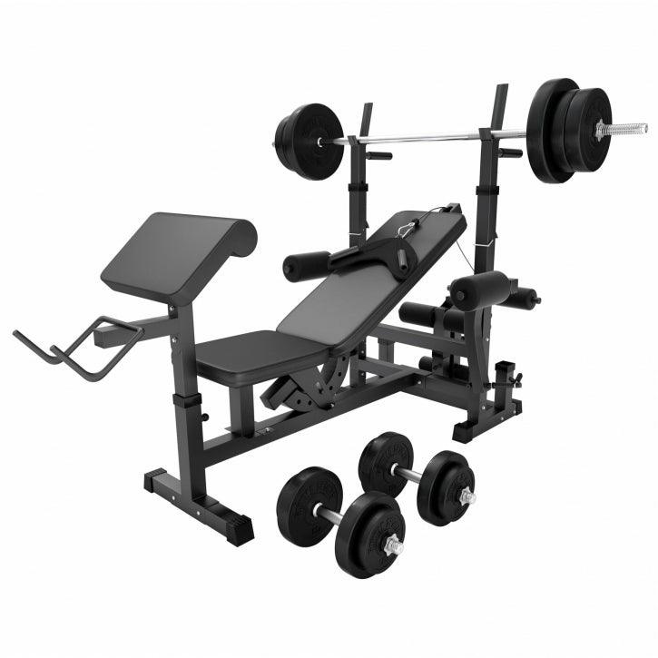 Banc de musculation universel avec set d'haltères 40 - 100 kg en plastique - Gorilla Sports France