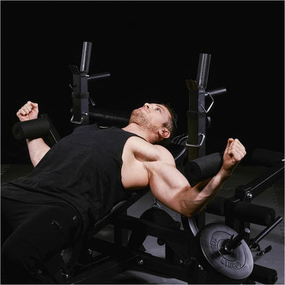 Banc de musculation universel avec set d'haltères 40 - 100 kg en plastique - Gorilla Sports France