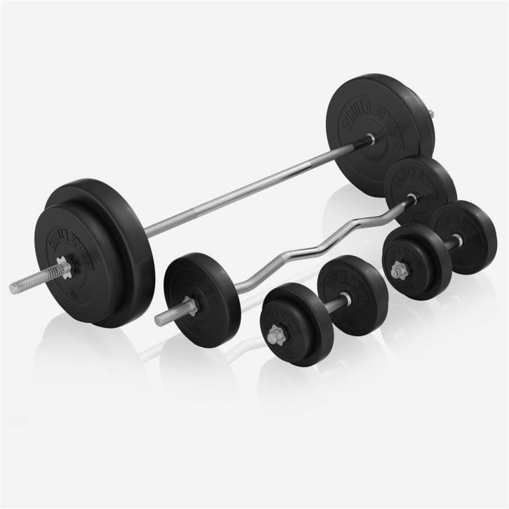 Banc de musculation universel avec set d'haltères 40 - 100 kg en plastique - Gorilla Sports France