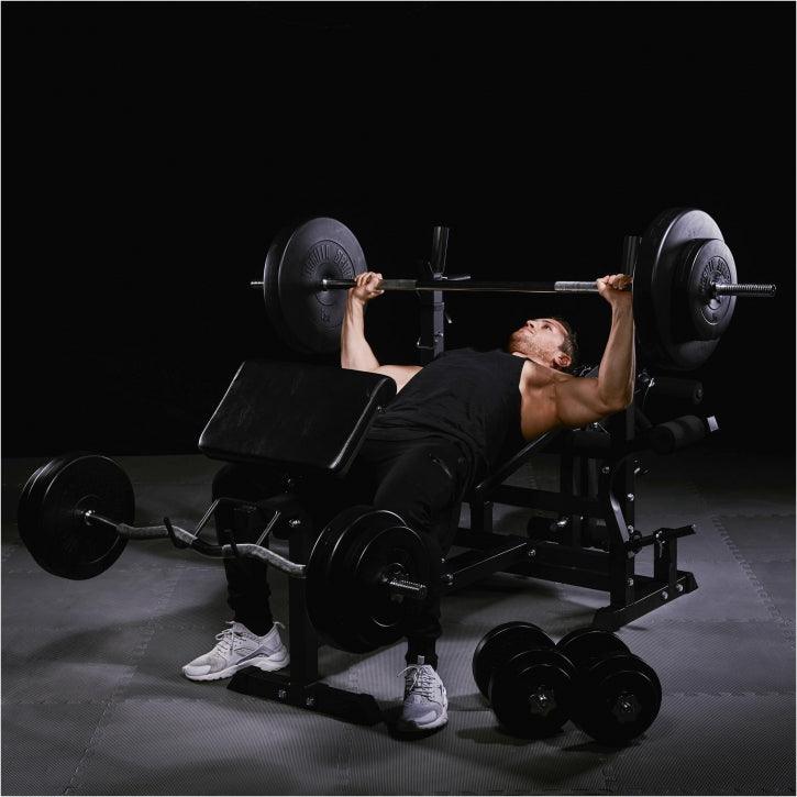 Banc de musculation universel avec set d'haltères 40 - 100 kg en plastique - Gorilla Sports France