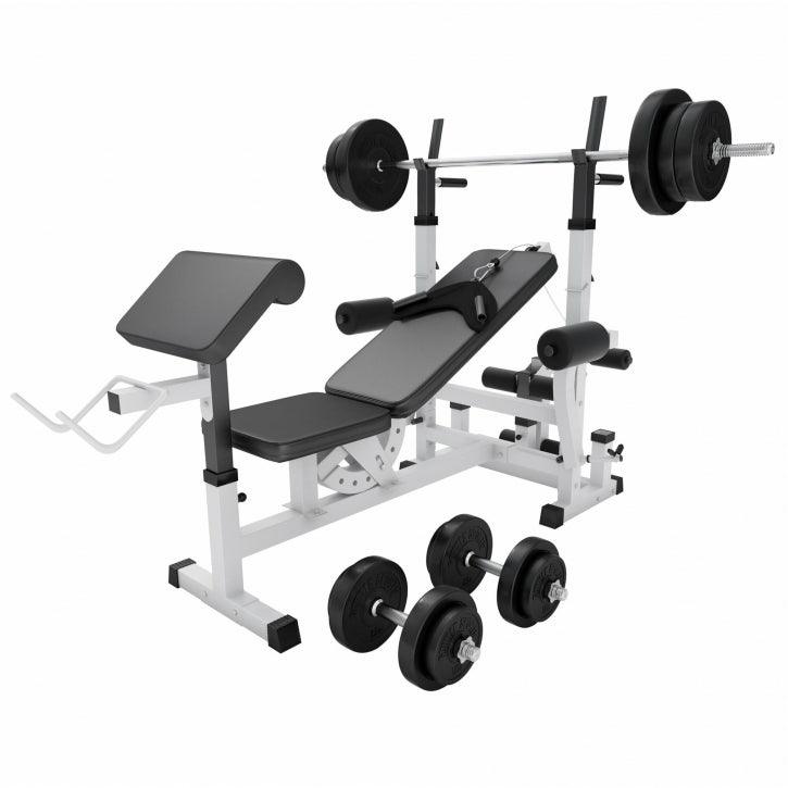 Banc de musculation universel avec set d'haltères 40 - 100 kg en plastique - Gorilla Sports France