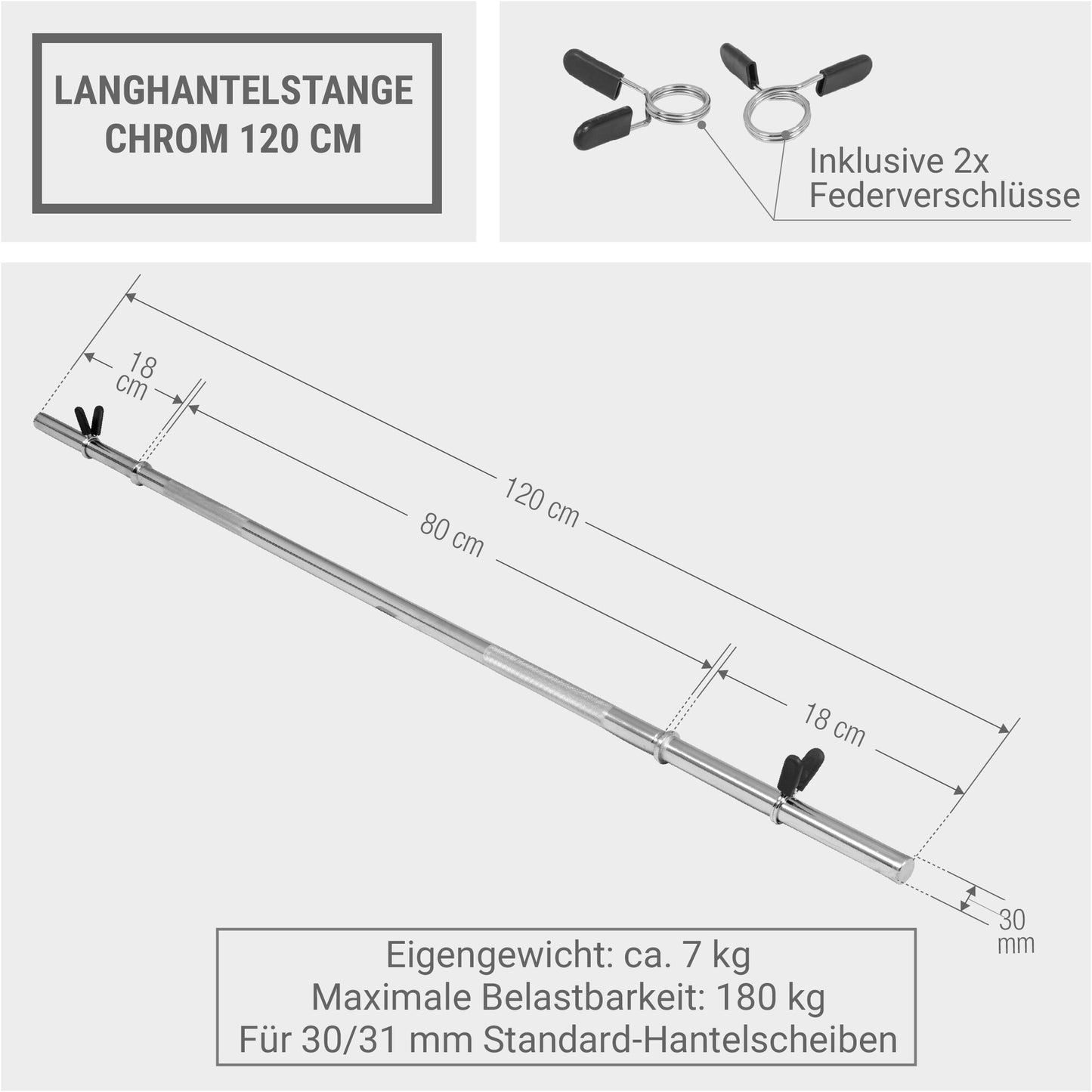 Barre d'haltère longue 120 cm
