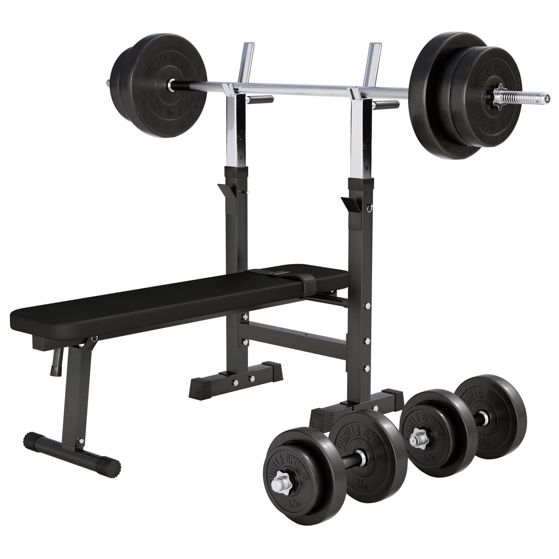 Banc de musculation avec set d'haltères longs - Gorilla Sports France