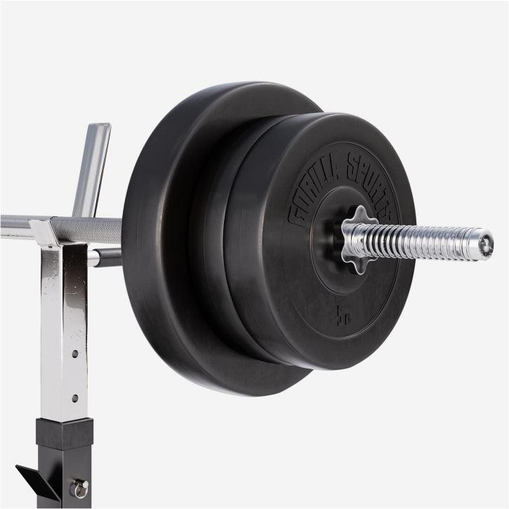 Banc de musculation avec set d'haltères longs - Gorilla Sports France