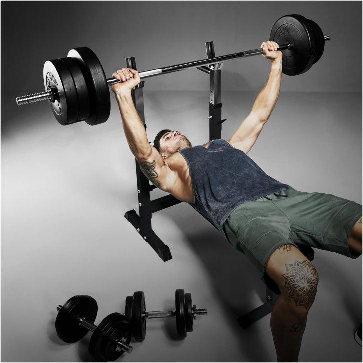 Banc de musculation avec set d'haltères longs - Gorilla Sports France