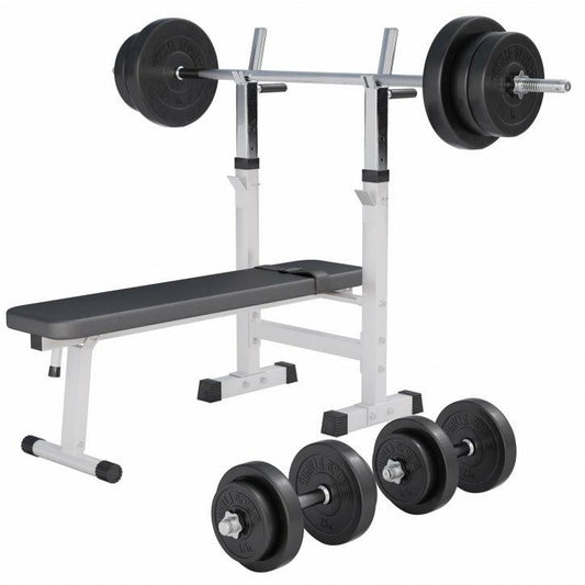 Banc de musculation avec set d'haltères longs - Gorilla Sports France
