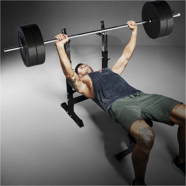 Banc de musculation avec set d'haltères longs - Gorilla Sports France