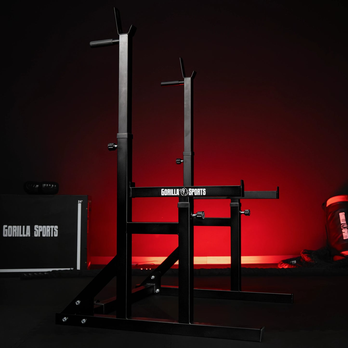 Rack à squat multifonction réglable avec poignées dips