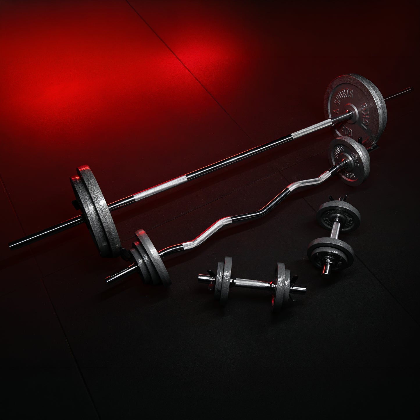 Set d'haltères en fonte 108 kg avec stop disques à ressort