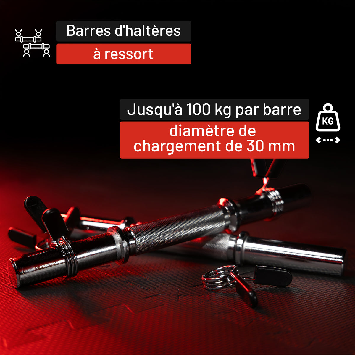 Set d'haltères courts de 35 cm avec stop-disques à ressort