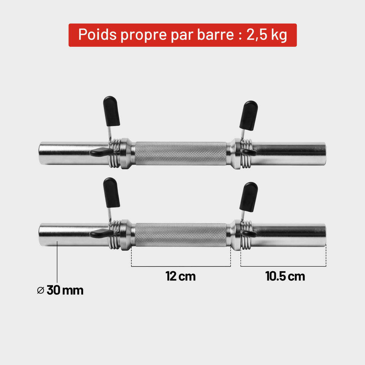 Set d'haltères courts de 35 cm avec stop-disques à ressort