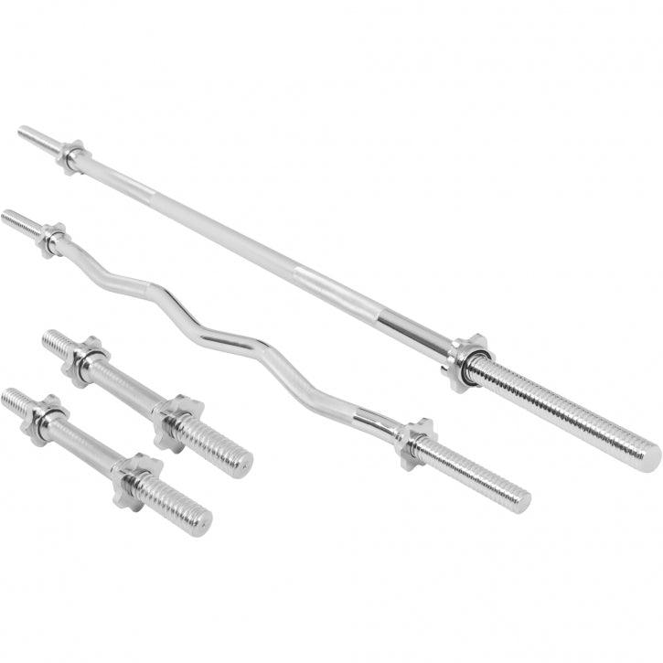 Set d'haltères avec barre longue, barre curl SZ, deux barres courtes et stop-disques - Gorilla Sports France