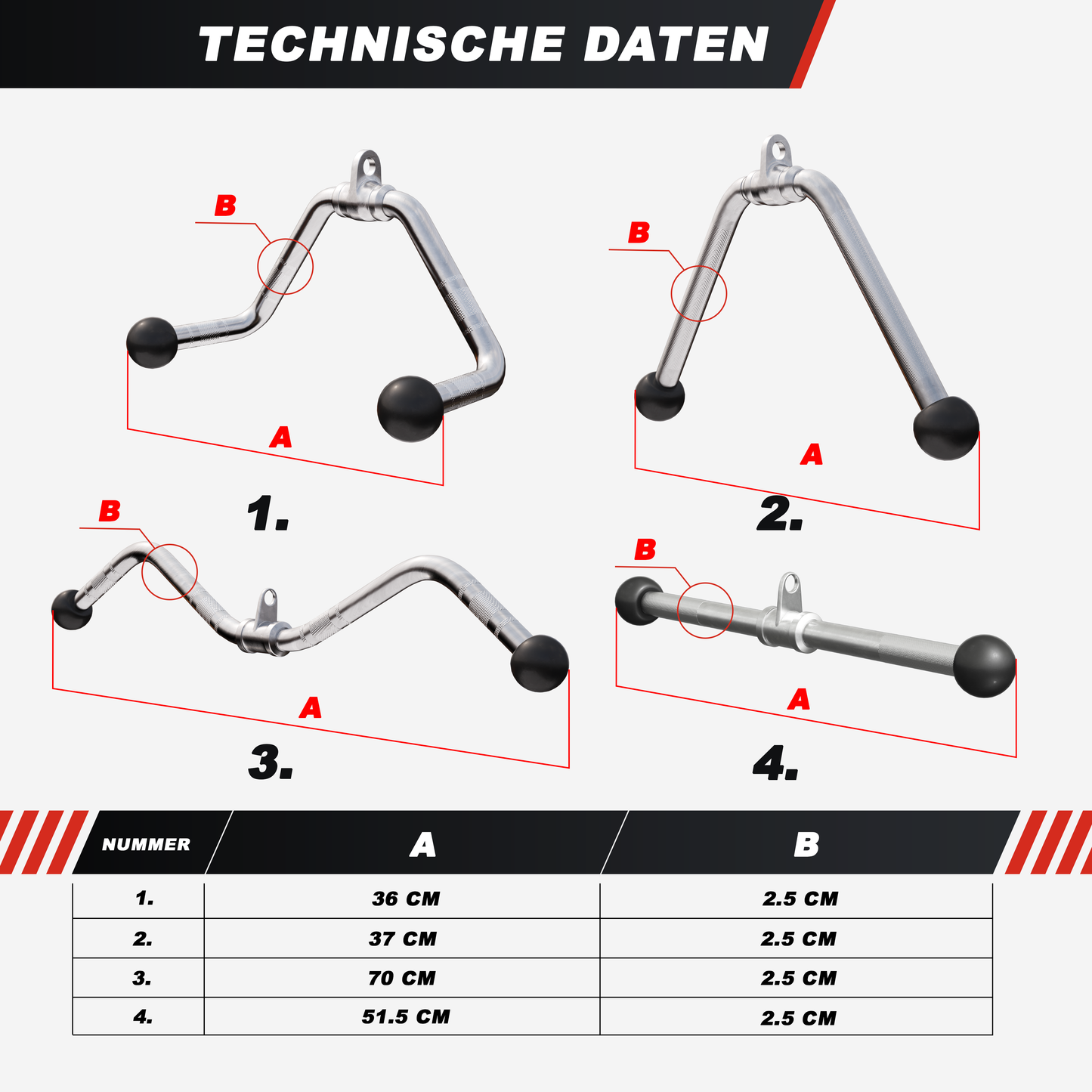 Lot de 4 barres de traction