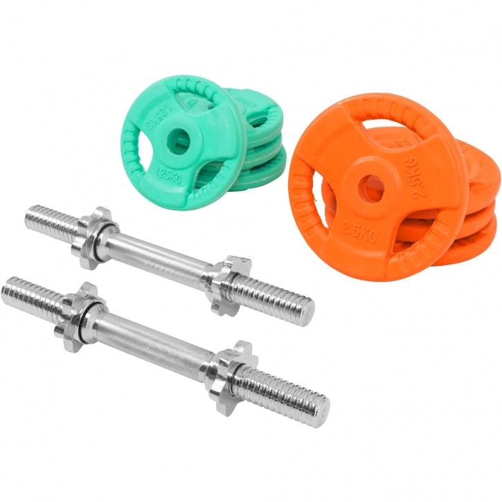 Set d'haltères courts en caoutchouc grip 20 kg avec stop-disques - Gorilla Sports France