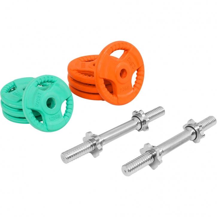 Set d'haltères courts en caoutchouc grip 20 kg avec stop-disques - Gorilla Sports France