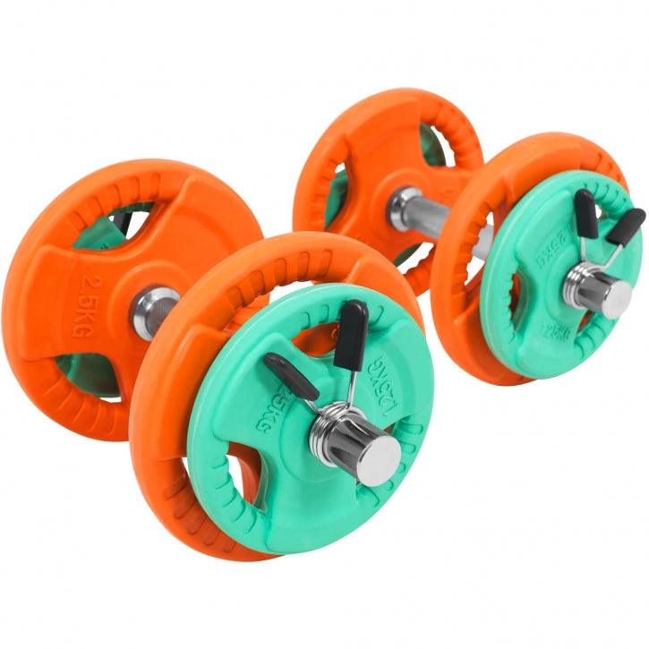 Set d'haltères courts en caoutchouc grip 20 kg avec stop-disques - Gorilla Sports France