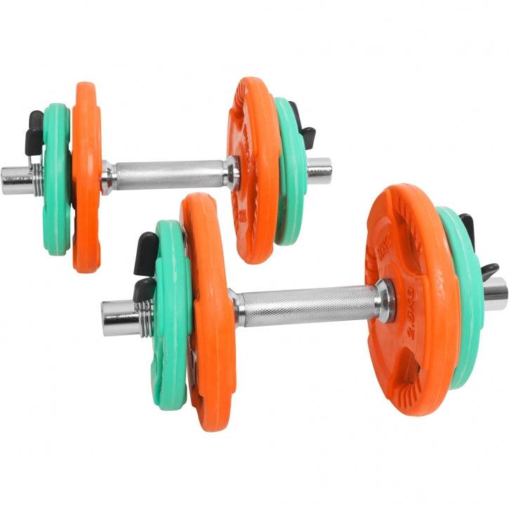 Set d'haltères courts en caoutchouc grip 20 kg avec stop-disques - Gorilla Sports France