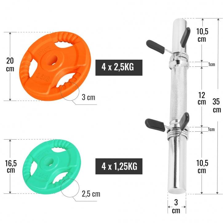 Set d'haltères courts en caoutchouc grip 20 kg avec stop-disques - Gorilla Sports France