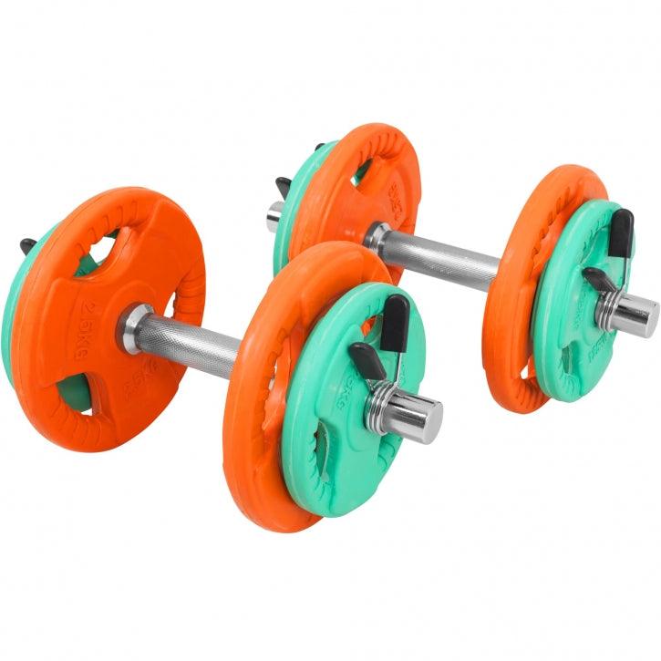 Set d'haltères courts en caoutchouc grip 20 kg avec stop-disques - Gorilla Sports France