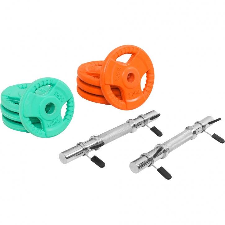 Set d'haltères courts en caoutchouc grip 20 kg avec stop-disques - Gorilla Sports France