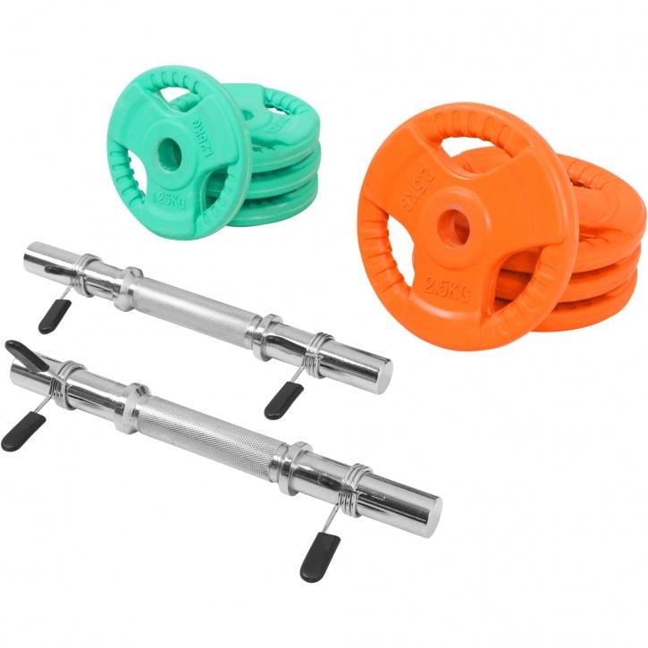 Set d'haltères courts en caoutchouc grip 20 kg avec stop-disques - Gorilla Sports France