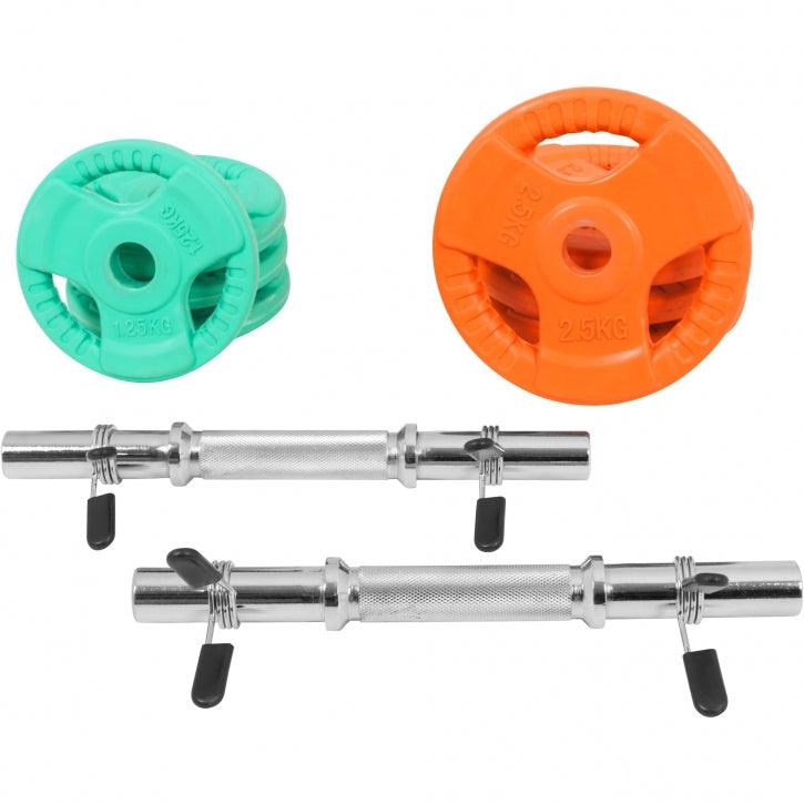 Set d'haltères courts en caoutchouc grip 20 kg avec stop-disques - Gorilla Sports France