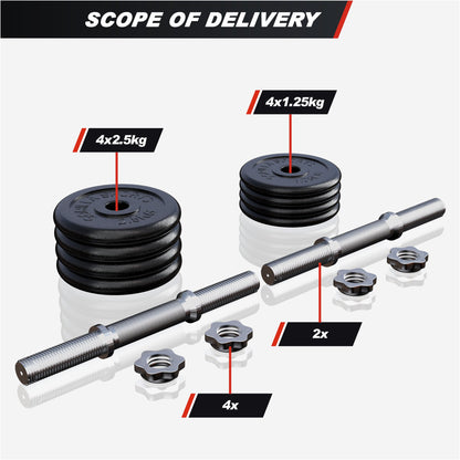 Set d’haltères courts 20 kg avec mallette