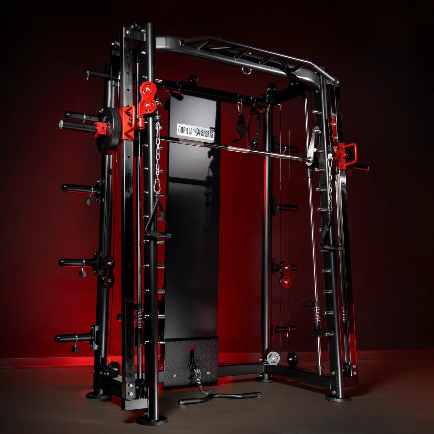 Smith machine multifonction avec câbles et poulies