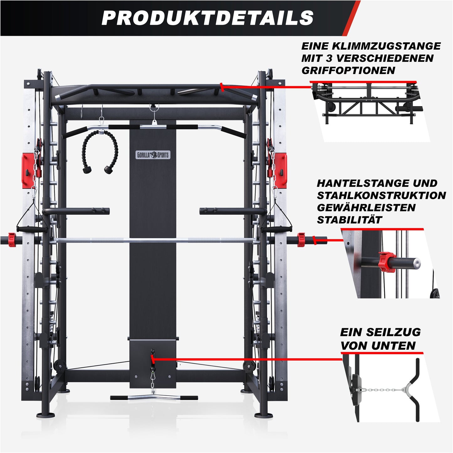 Smith machine multifonction avec câbles et poulies
