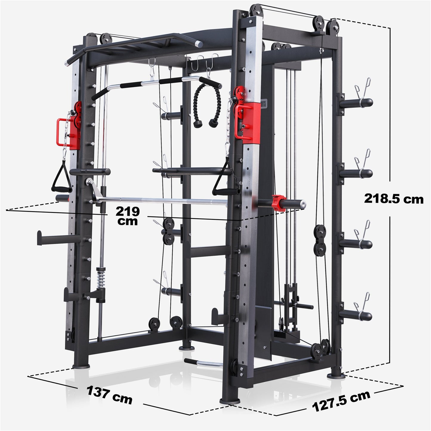 Smith machine multifonction avec câbles et poulies