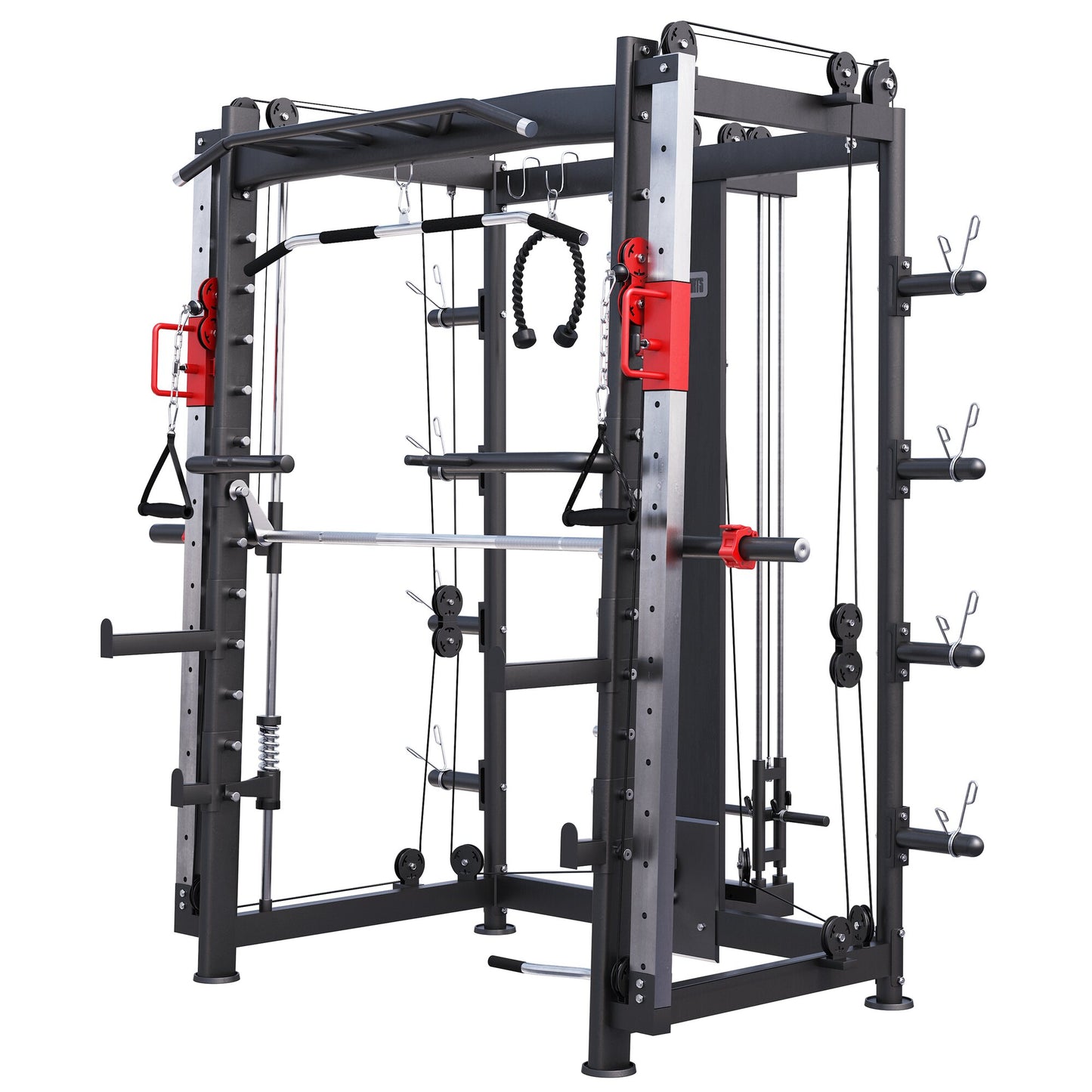 Smith machine multifonction avec câbles et poulies