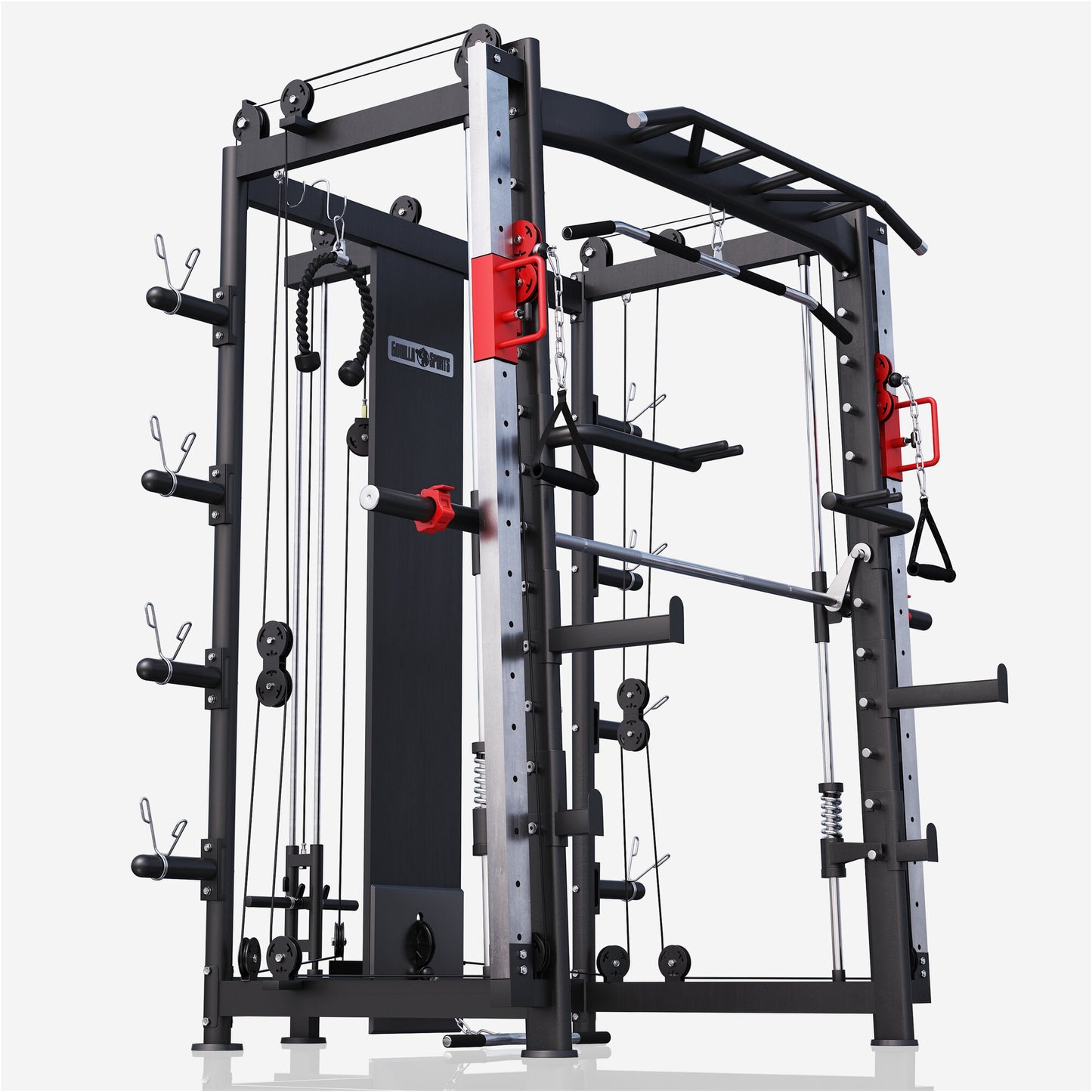 Smith machine multifonction avec câbles et poulies
